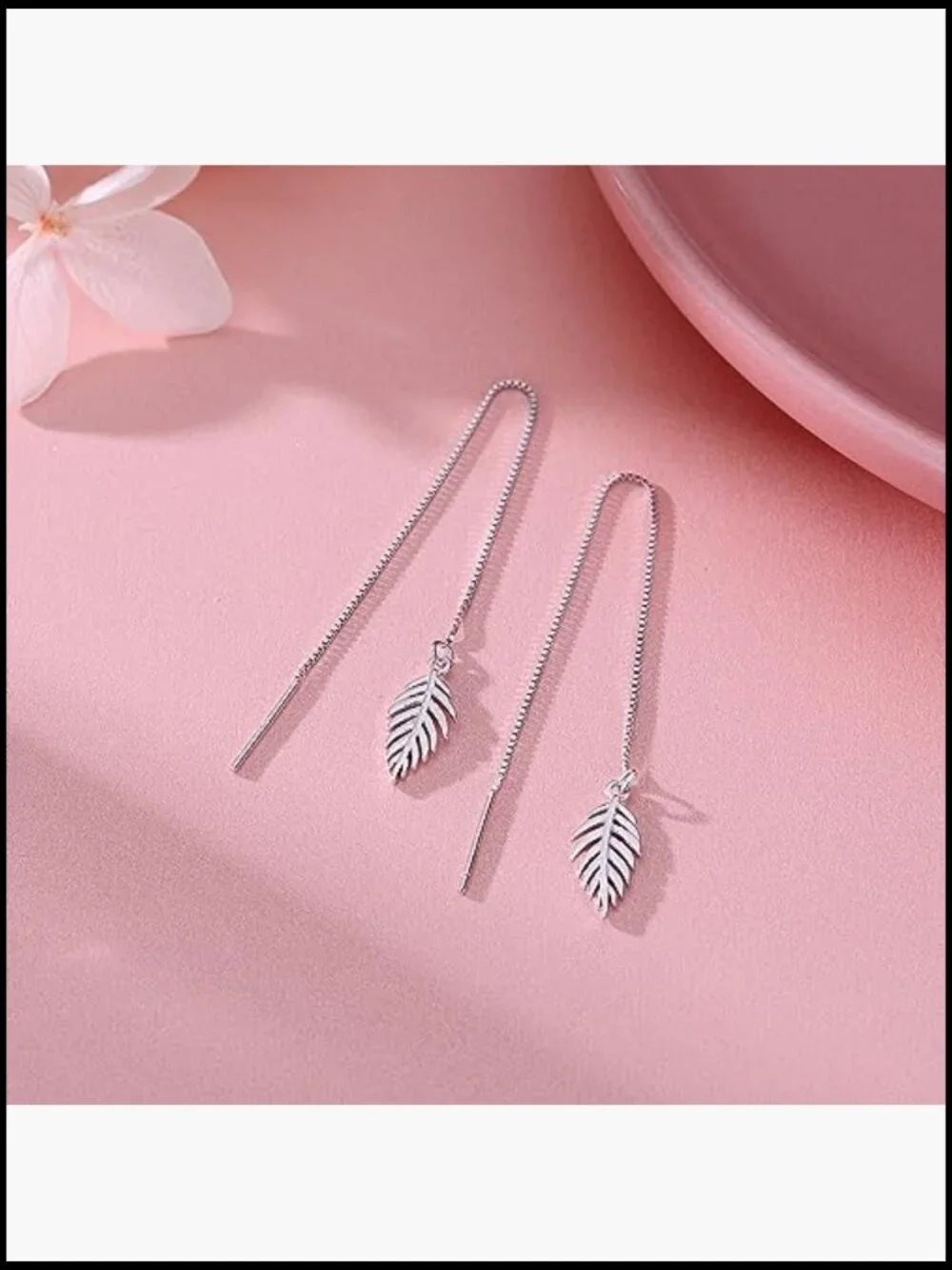 Sterling Silver Leaf Dangle Earrings Chain Drop Earrings Threader Tassel